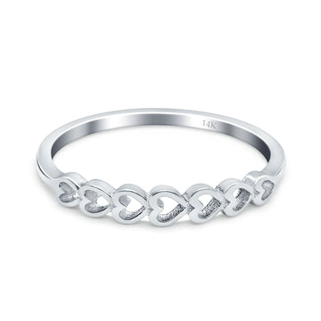 14K White Gold Hearts Band Simple Wedding Engagement Ring (3mm)